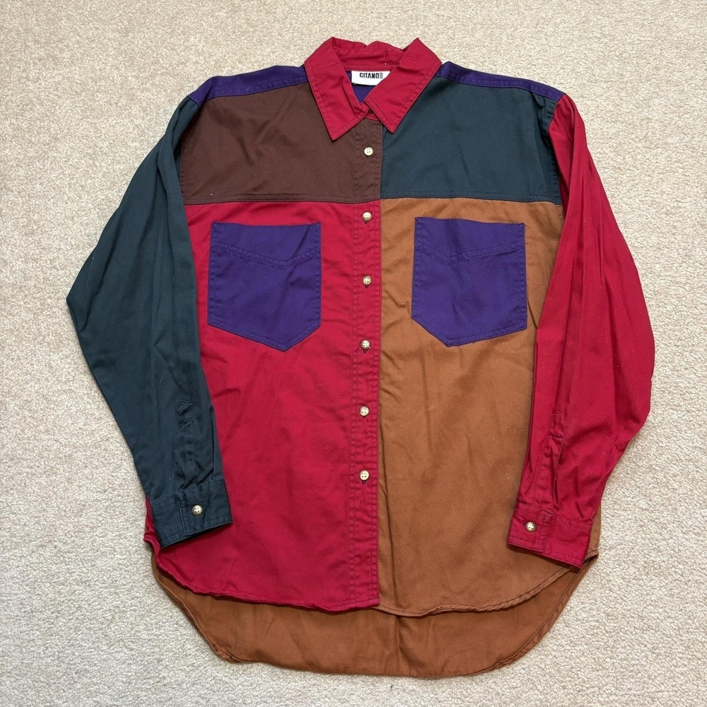 Vtg Gitano Shirt Mens Medium Multicolor Colorblock Button Up LS Retro Western
